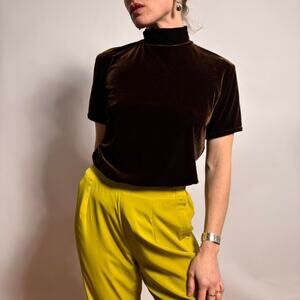 Vintage Dalmys Chocolate Brown Velvet Top - Size Large